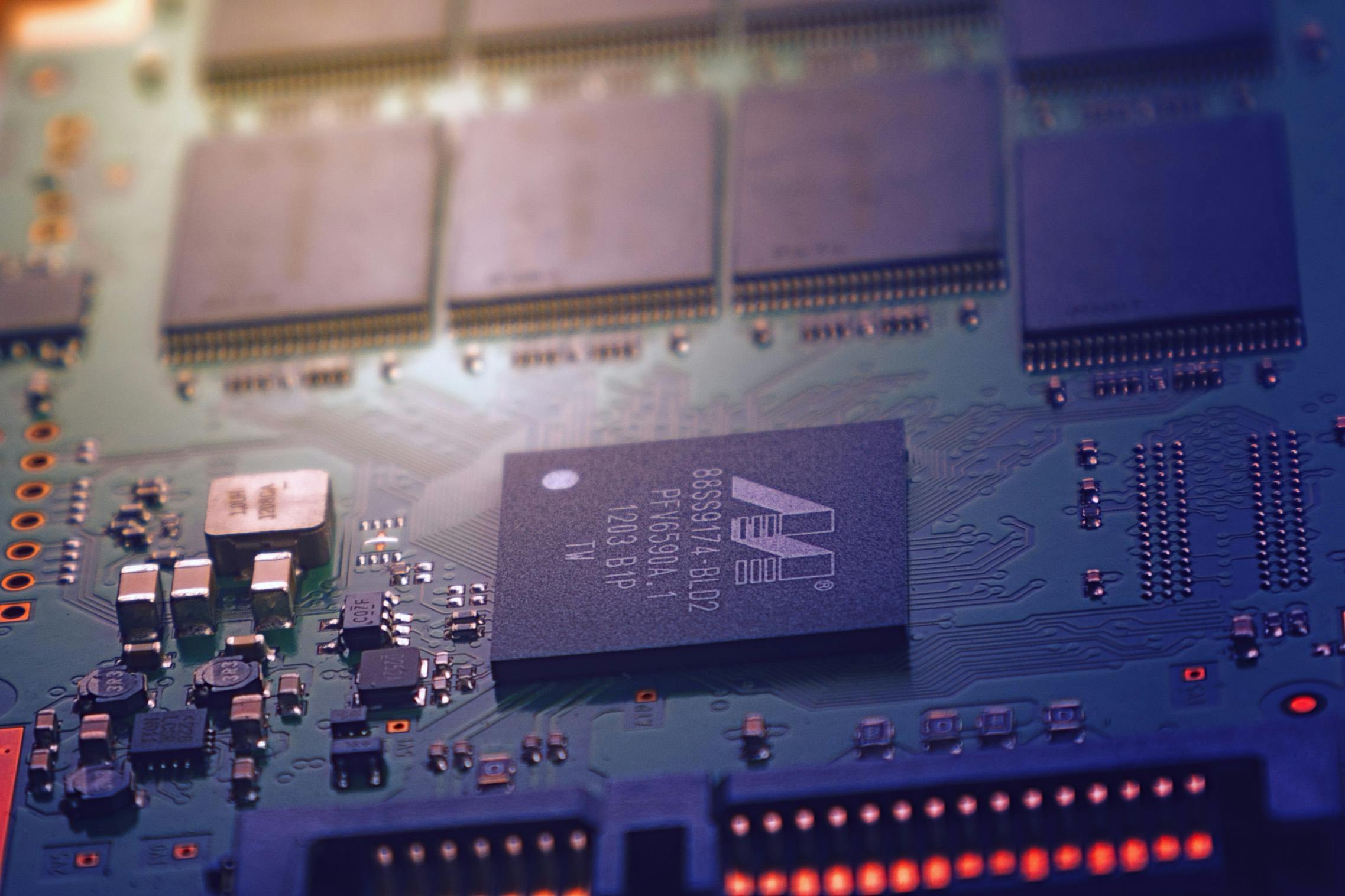 Close-up of a circuit board with electronic components